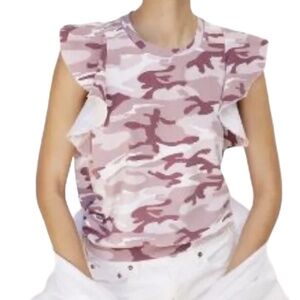 T.La Anthropologie Sleeveless Ruffle Mauve‎ Camo Sweatshirt Size Small